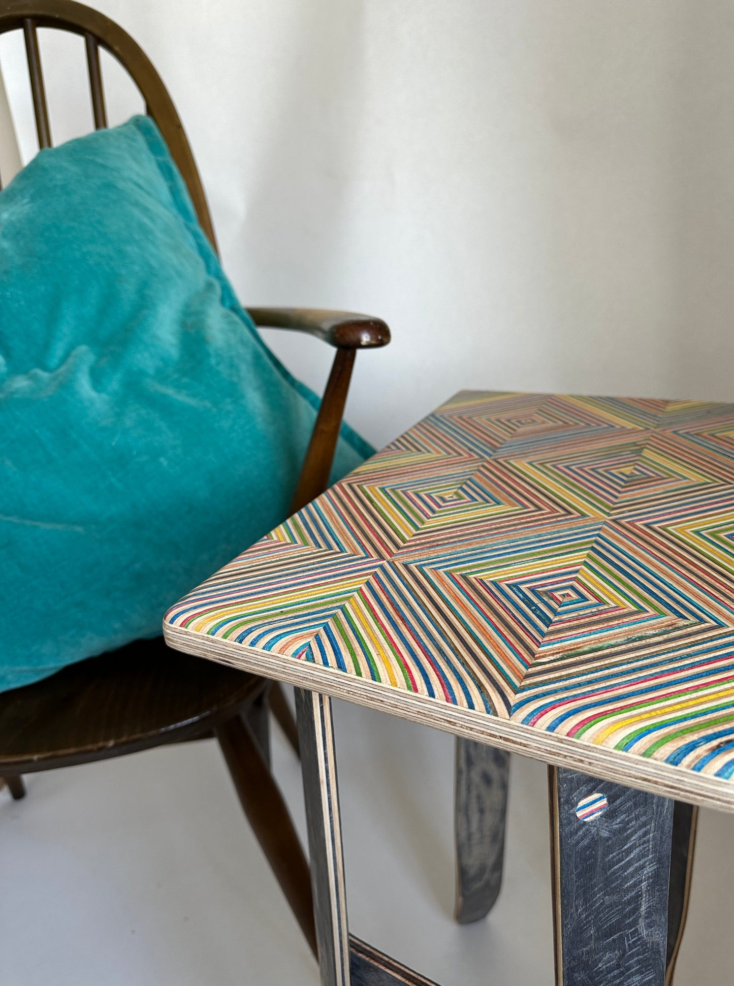 Side Table. Upcycled skateboard & birch plywood