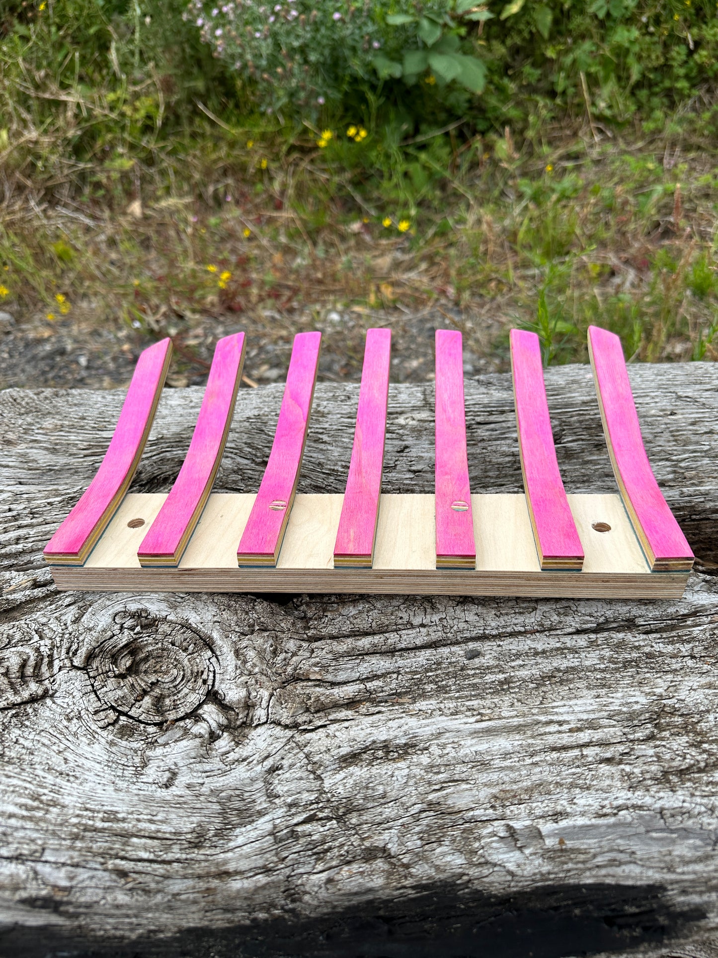 A coat rack, made with a single nose from an upcycled FA skateboard & reclaimed birch plywood.        One of One