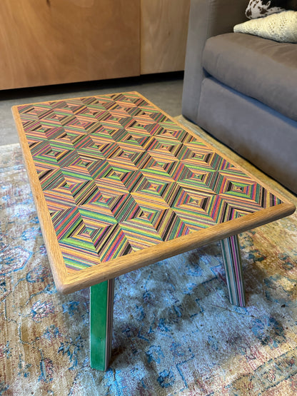 Upcycled Skateboard coffee table. Made with birch plywood & aged English oak