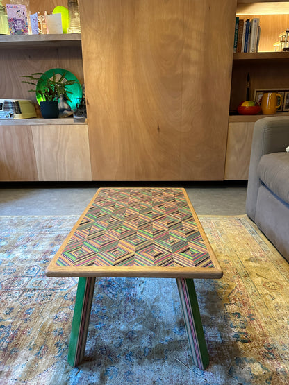 Upcycled Skateboard coffee table. Made with birch plywood & aged English oak