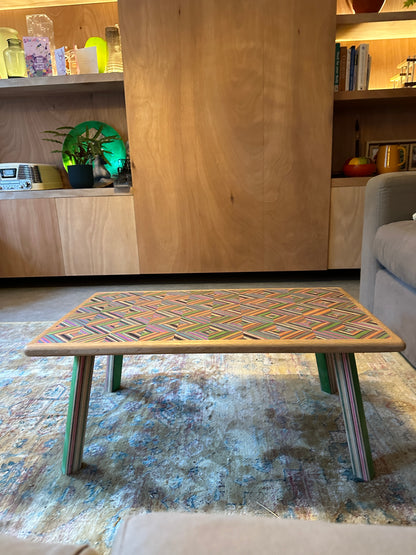 Upcycled Skateboard coffee table. Made with birch plywood & aged English oak